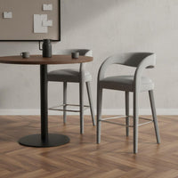 High Back Bar Stool Solid Wood Frame Upholstered Counter Stool Luxury Style Modern Curved Back Bar Chair for Kitchen, Dining Room