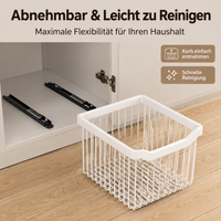 Extendable Kitchen Cabinet Basket, White Kitchen Organizer Drawer made of Carbon Metal, Smooth-Gliding Under Sink Basket No Drilling Needed, for Dishes & Pans