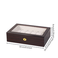Lacquered Glass-Topped Watch Box Wood Grain Watch Display Box Padded Interior Gold-Tone Lock