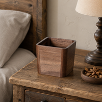Desk Trash Bin, Stylish, Wooden, Living Room, Office, Compact, No Visible Bag, Dust Box