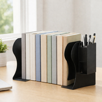 Book Ends Desk Organiser, Metal Book Ends with Storage, Heavy Duty Iron Bookends for Shelves, Adjustable Large Book End for Home Office