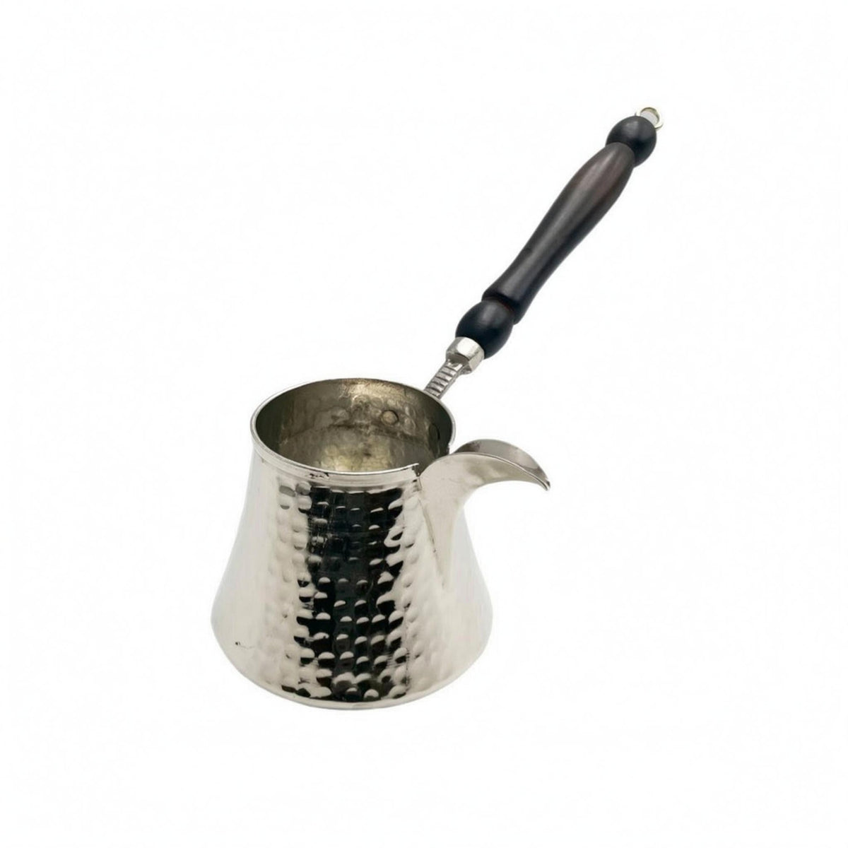 Hammered Turkish Coffee Pot Traditional Cezve Curved Spout Ibrik Silver-Colored