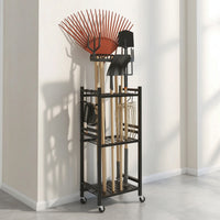 Garden Tool Rack with Wheels Heavy Duty Utility Cart with Hooks Sturdy Furniture for Garage