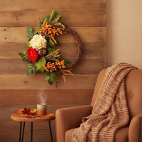 Pumpkin Flower Wreath Ready to Hang Autumn Harvest Wreath Farmhouse Style for Porch