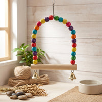 Parrot Toy Colorful Wood Arch Bird Perch, Hanging Bell Parrot Swing with Anti Slip Grip, Pet Bird Essential Supplies for Entertainment 138 characters