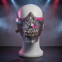 Mirrored Horned Skull Mask Mosaic Half Face Skull Mask Reflective Costume Accessory Gleaming Finish