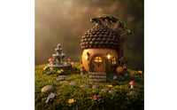 Solar Acorn House Automatic On/Off Lighted Magical Dwelling Weather Resistant Acorn Garden Figurine for Yard, Patio, Balcony