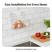 Kitchen Hanging Basket Water Draining Design Suction Cup Storage Basket Reusable Wall Mounted Organizer Bin for Renters, Washroom
