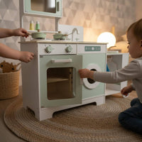 Play Fridge Cooktop Sink Set Realistic Simulation Sound and Illuminated Kitchenette Toy Multi-Functional Wooden Toy Kitchen
