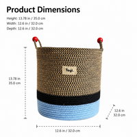 Brown and Blue Toy Storage, Rope Storage Basket for Playroom & Nursery, Braided Woven Laundry Hamper, Decorative Washing Basket