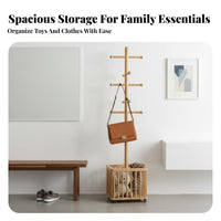 2-in-1 Design Rolling Valet Stand with Hamper Large Capacity Basket Clothes Rack 360° Rotating Wheels Home Storage Solution Lockable Casters for Adults, Students, Families, Bedroom, Kid's Room, Small Areas, Entryway