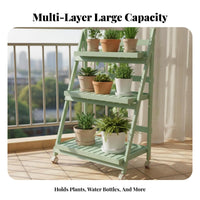 Large Capacity Rolling Flower Pot Rack Easy Assembly Multi-Layer Plant Holder with Wheels Heavy-Duty Mobile Plant Holder Raised Rim Design for Balcony, Living Room, Indoor, Outdoor