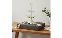 Double Layer Fruit Tray Central Handle Pedestal Fruit Tray Silver Colored Serving Plates for Home Display
