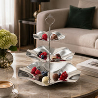Three-Tier Serving Tray Stand Non-Slip Tiered Serving Stand with Handle Sleek Sturdy for Hosts, Parties, Weddings