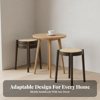 Mortise and Tenon Joint Stackable Round-Top Stool Vintage Design Stackable Woven Top Stool Space-Saving Backless Chair Multi-Purpose for Cafe Owners, Party Hosts, Dining Room, Kitchen, Bedroom, Entryway