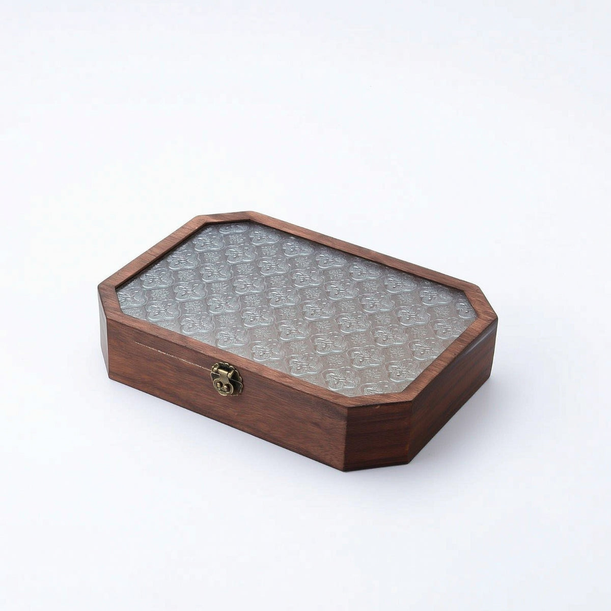 Wooden Box with Glass Lid Hinged Desktop Organizer with Glass Lid Dust-Proof