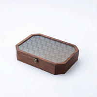 Wooden Box with Glass Lid Hinged Desktop Organizer with Glass Lid Dust-Proof