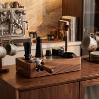 Solid Wood Coffee Tool Holder with Accessories Space-Saving Espresso Tamping Station Wooden Espresso Tools Storage Elegant for Baristas, Kitchen Countertops, Cafes