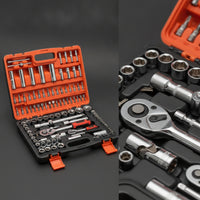 Socket and Ratchet Set Professional Ratchet Wrench Set with Case Mirror Finish Chrome Tools for Mechanics, Auto Repair, Garage, Roadside Emergency
