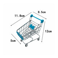Metal Mini Shopping Cart Rolling Miniature Shopping Trolley Compact Basket Pretend Play for Collectors, Dollhouse