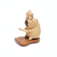 Simple Face Capybara Desk Decor Natural Wood Grain Handheld Ornament Carved Decorative Piece Dark Brown Accents for Home Decoration