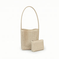 Braided Woven Bag with Pouch Lightweight Tote Bag with Pouch Casual Openwork Tote Compact for Women, Summer, Travel, Shopping
