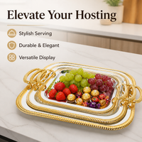 Luxury Square Serving Tray with Handles, Electroplated Metal Serving Platter for Coffee Table Decor, Silver Gold Highlight