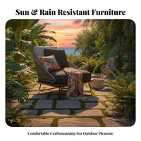 4 Pieces Rattan design 4-Piece Woven Loveseat and Chair collection Weather withstandant 4-Piece Seating Arrangement Includes upholstered pads Outdoor Furniture Modern Design for Families, Homeowners, Adults, Garden, Balcony, rearyard, waterside