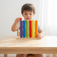 Wooden Bead Counting Frame Early Learning Wooden Educational Abacus Hand Eye Coordination Color Sorting Stacking Toy for Young Children, Infants