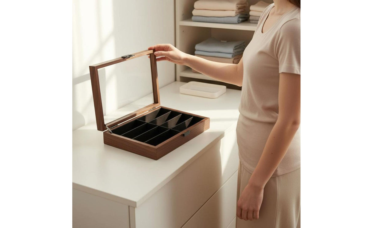 Black Walnut Wood Eyewear Organizer Vintage Design 8-Compartment Glasses Display Box 8-Compartment Glasses Storage Box Soft