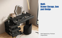 Modern Black Dressing Table, Small Apartment Bedroom Vanity, Integrated Chest of Drawers, Nordic Minimalist Design