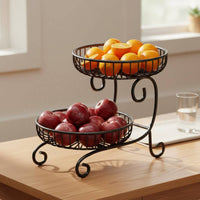 Countertop Fruits Stand Ventilated Design 2-Tier Fruit Basket Large Capacity Metal Wire Vegetable Rack for Party