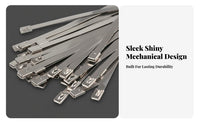 100 Pieces Stainless Steel Wire Tie Resistant Stainless Steel Zip Tie Automatic-Locking Metal Strap Rust-Resistant for Outdoor