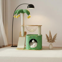 All-in-Single Design Coconut Tree Cat Condo Easy to Assemble Cat Scratching Post Tree Hanging Toys Skin-Friendly Material for Multiple Cats, Apartment