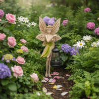 Outdoor Fairy Wall Sculpture Hanging Fairy Statue with Lantern Sculpted Ornament Waterproof for Patio, Porch