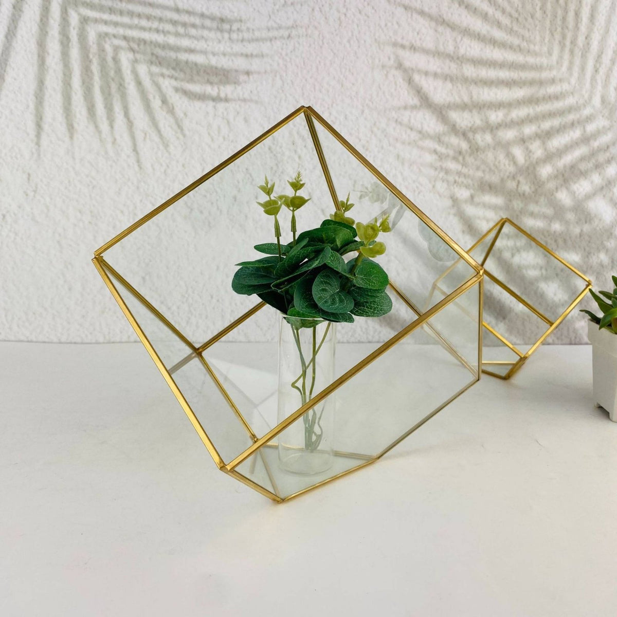 Geometric Glass Terrarium Centerpiece Decoration Glass Geometric Terrarium Brass Frame Display Box Nordic Aesthetic