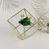 Geometric Glass Terrarium Centerpiece Decoration Glass Geometric Terrarium Brass Frame Display Box Nordic Aesthetic