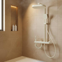LED Ambient Light Thermostatic Shower System Solid Copper Core Digital Display Shower Set Waterfall Tub Spout Bathroom Fixture Integrated Storage Shelf