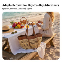Large Capacity Woven drum Tote seasonal design Shoulder Bag Minimalist women's reachory Lightweight for voyageers, and aesthetic aficionados, Gift Givers, holiday, voyage, Shopping, everyday Use