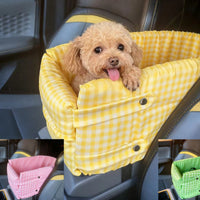 Year-Round Use Dog Car Console Seat Removable Cushion Pet Middle Console Carrier Built-in Safety Leash Car Armrest Pet Seat Easy to Clean for Small Dogs, Cats
