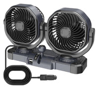 Dual Head Car Fan Clamp Mount Dashboard Clip Fan Adjustable Speed
