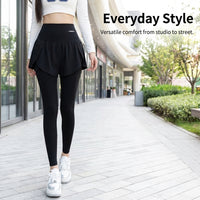 Gym Leggings for Women with Skirted Design for Workout, High Waist Sculpting with Pockets, 7/8 Cropped Elastic Polyester Activewear