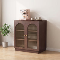 Cabinet with Fluted Glass Doors Wood Grain Side Cabinet Quiet Sideboard for Living Room, Bedroom