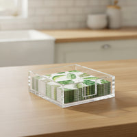 Clear Acrylic Napkin Holder Transparent Napkin Holder with Cutout Square Tray Non-Slip for Dining Table, Kitchen Counter, Bar
