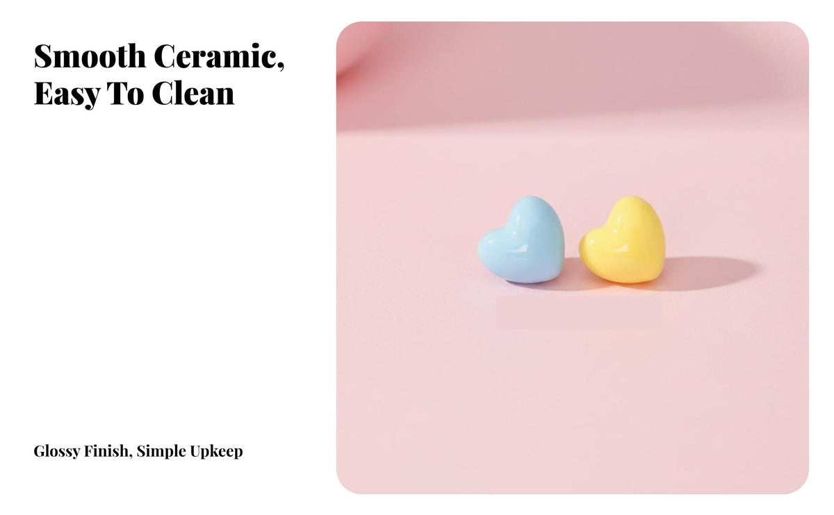 Glazed Surface Colorful Ceramic Handle Simple Aesthetic Heart Shaped Drawer Knob Adorable Design for Children, Bookcase, Nursery
