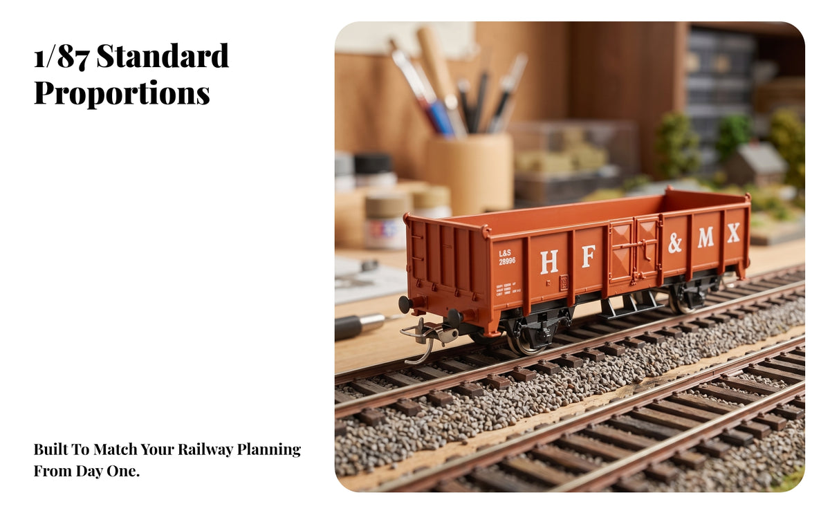 Open Cargo Wagon with Metal Wheels | Highly Detailed Chassis, Realistic Printed Lettering, Model Railway Wagon, for Miniature Rail Yards