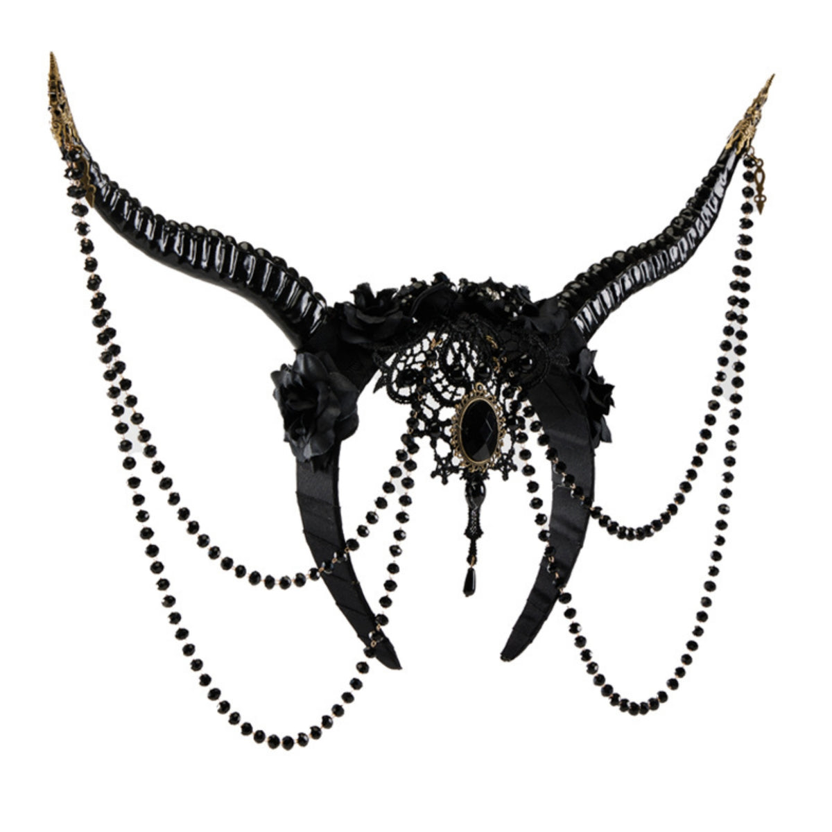 Ornate Gothic Headband with Horns Curved Spike Headpiece with Beads Draped Spike Headband One Size Fits Most for Cosplayers