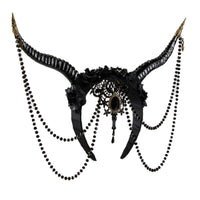 Ornate Gothic Headband with Horns Curved Spike Headpiece with Beads Draped Spike Headband One Size Fits Most for Cosplayers