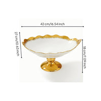 Scalloped Ceramic Fruit Bowl with Pedestal Shallow Footed Bowl Wide Decorative for Tabletop, Dining Table