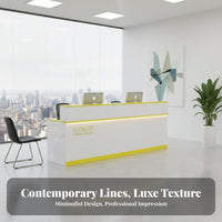 Waterproof and Wear-Resistant Modern Reception Desk Long-Lasting Construction Glossy Finish Reception Desk Large Storage Space Marble Pattern Money Ier Counter Lockable Drawer for Receptionists, Salon Owners, Office Managers, Retail Shop, Lobby
